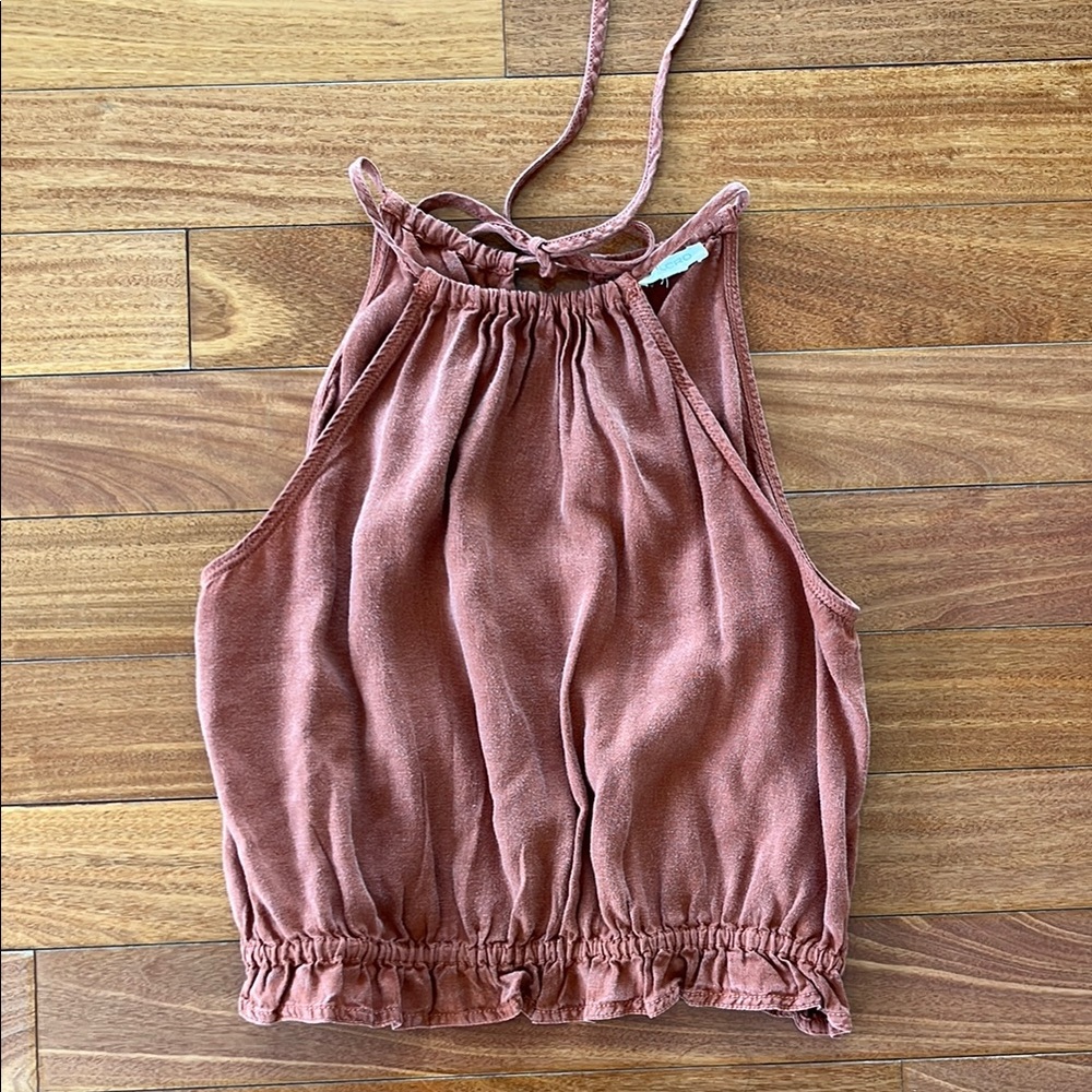 Pilcro Anthropologie Terracotta Linen Halter Top